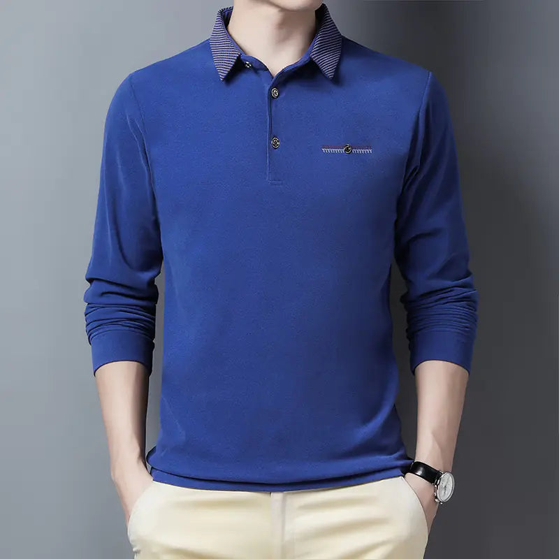 Men's Long Sleeve Slim Fit Striped Polo Shirt MY738