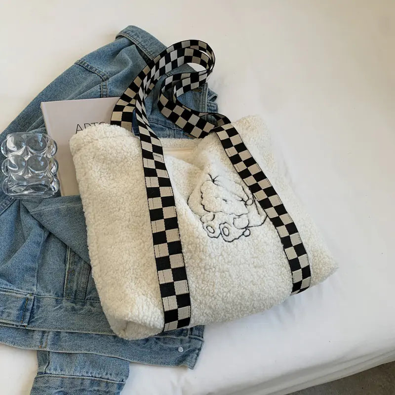 Trendy Large Capacity Fashion Fur Shoulder Tote Bag