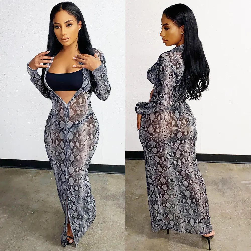 Printed Long-Sleeved Dress for Women