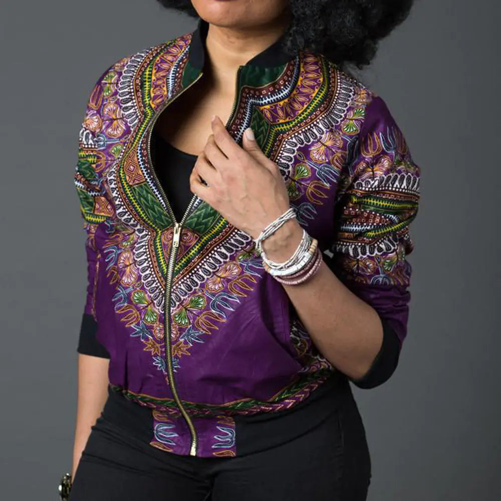African Print Short Zip Jacket in 6 Colors & 4 Sizes
