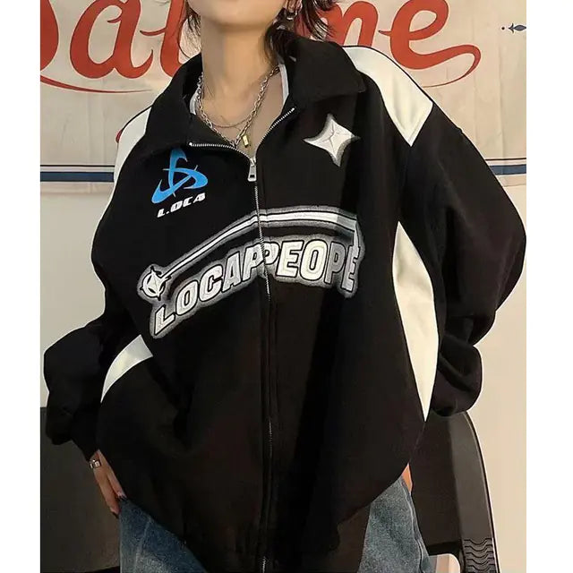 Korean Streetwear Green Hoodie for Women