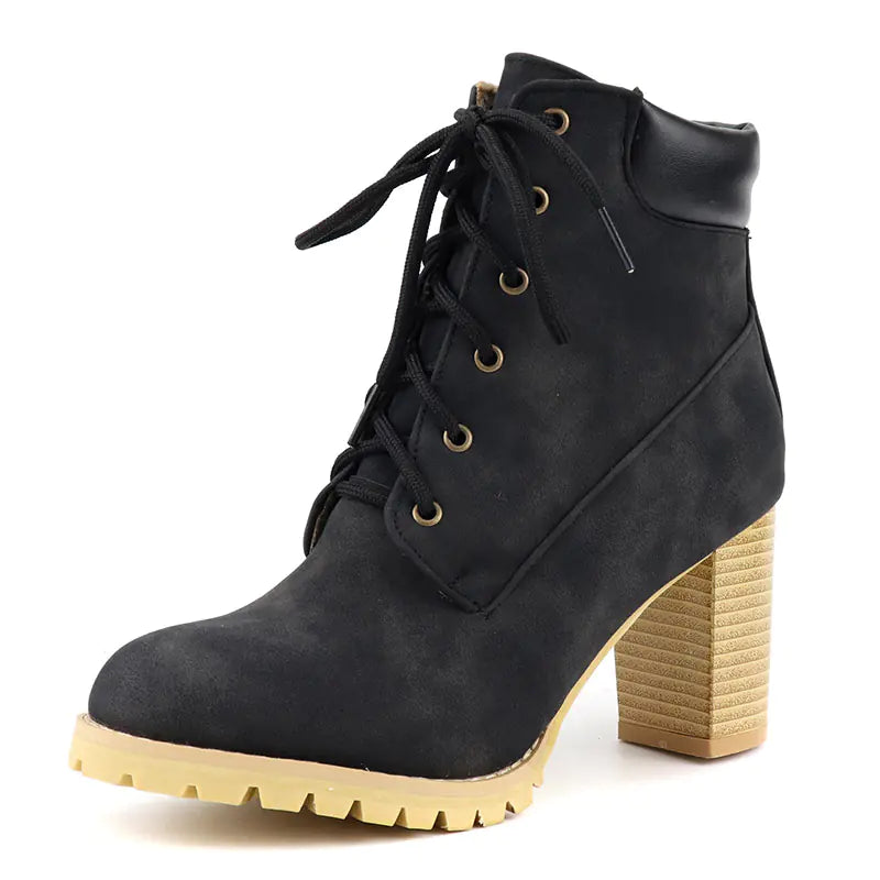 High Heel Lace-Up Short Boots for Women (Plus Size)