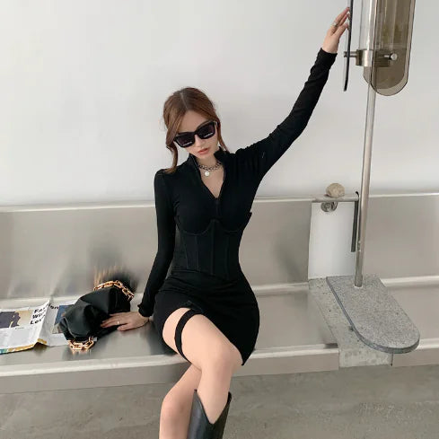 2020 Fall Fashion Polo Neck Dress with Zipper Detail