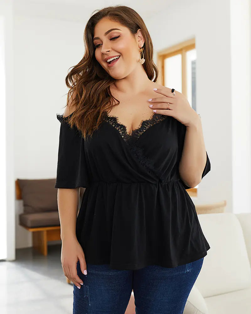 Summer Lace Camisole Top - Black Slim Fit Plus Size
