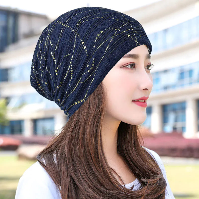 Breathable Rhinestone Sunscreen Hat with Headband