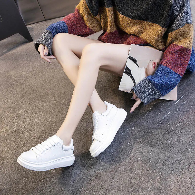 Genuine Leather Autumn Fashion White Sneakers for Women