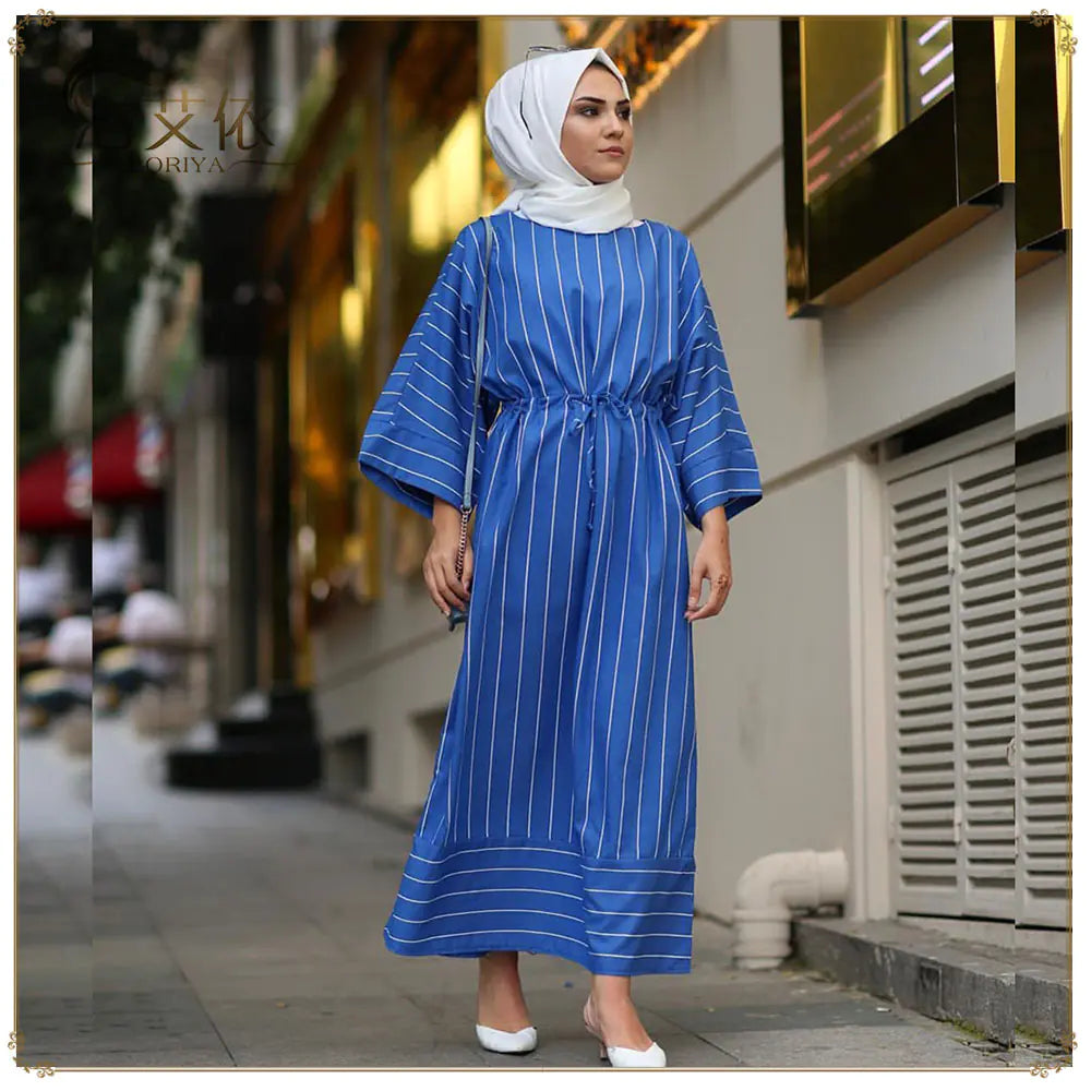 Plus Size Sweet Stripe Long Flare Sleeve Dress