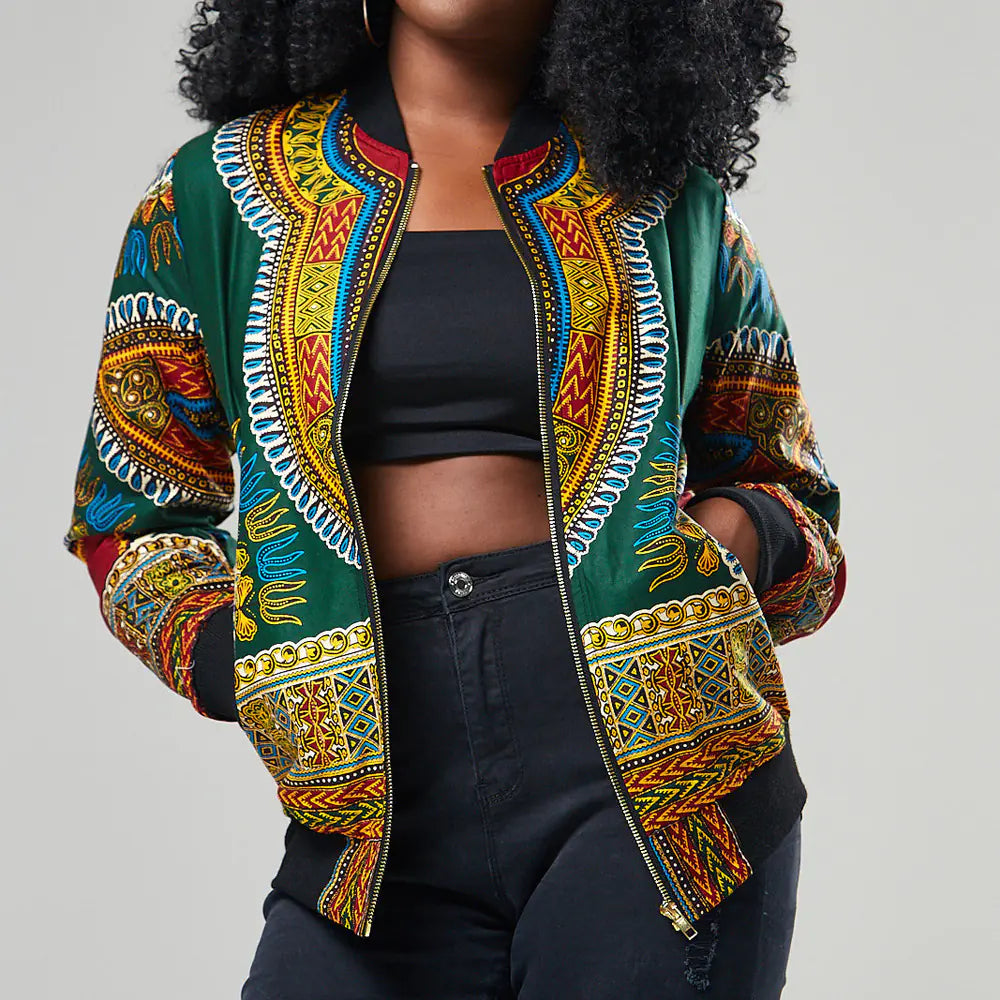 African Print Short Zip Jacket in 6 Colors & 4 Sizes