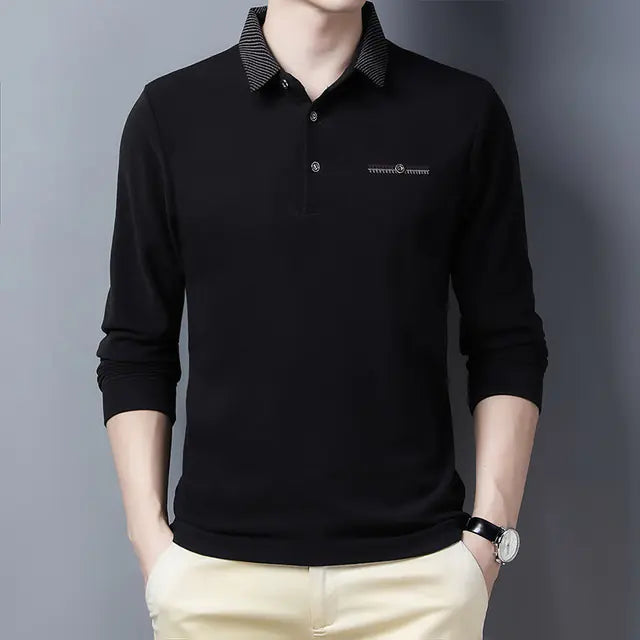 Men's Long Sleeve Slim Fit Striped Polo Shirt MY738