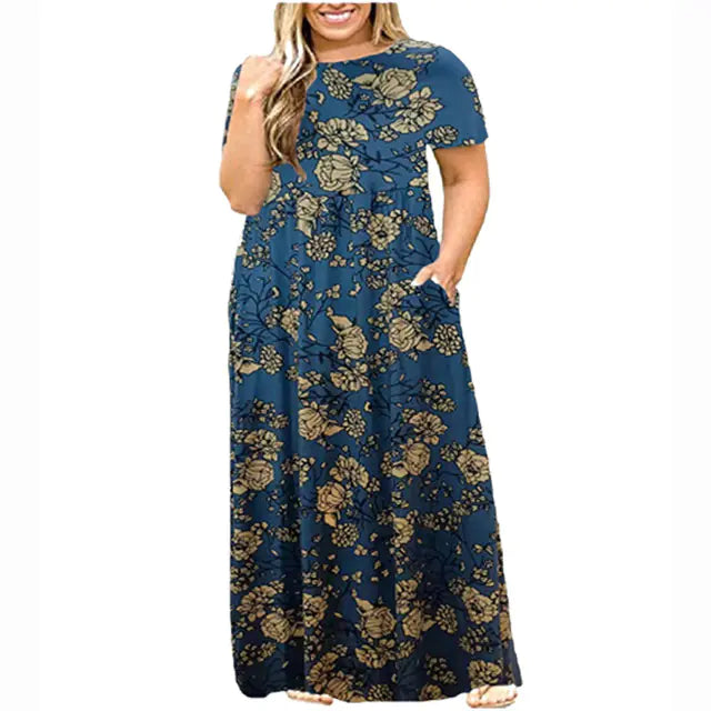 Plus Size Women’s Maxi Dress with Short Sleeves