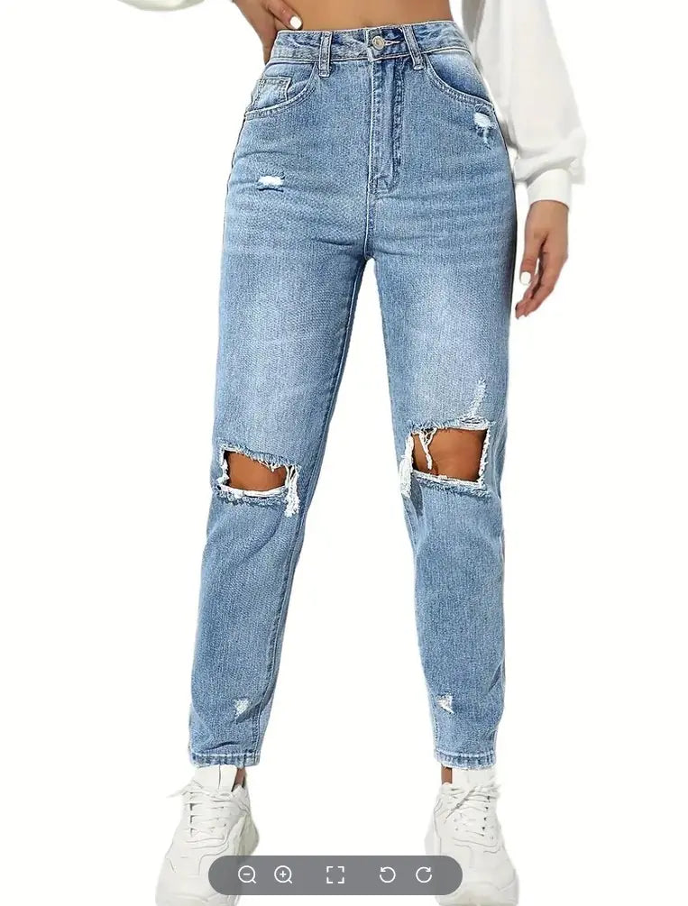 High Rise Ripped Knee Slim Fit Women's Denim Jeans