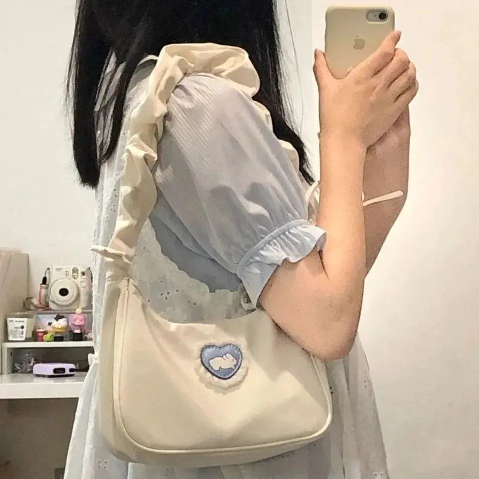 Women's Simple Love Rabbit Pleated Drawstring Handbag