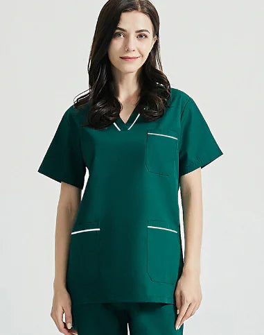 Women's Nurse Uniform Set - White with Navy Trim